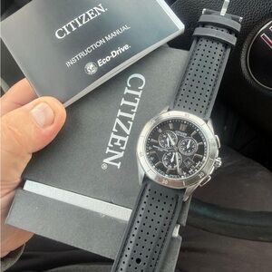 Citizen Eco-Drive Black Dial Silver Case Watch
